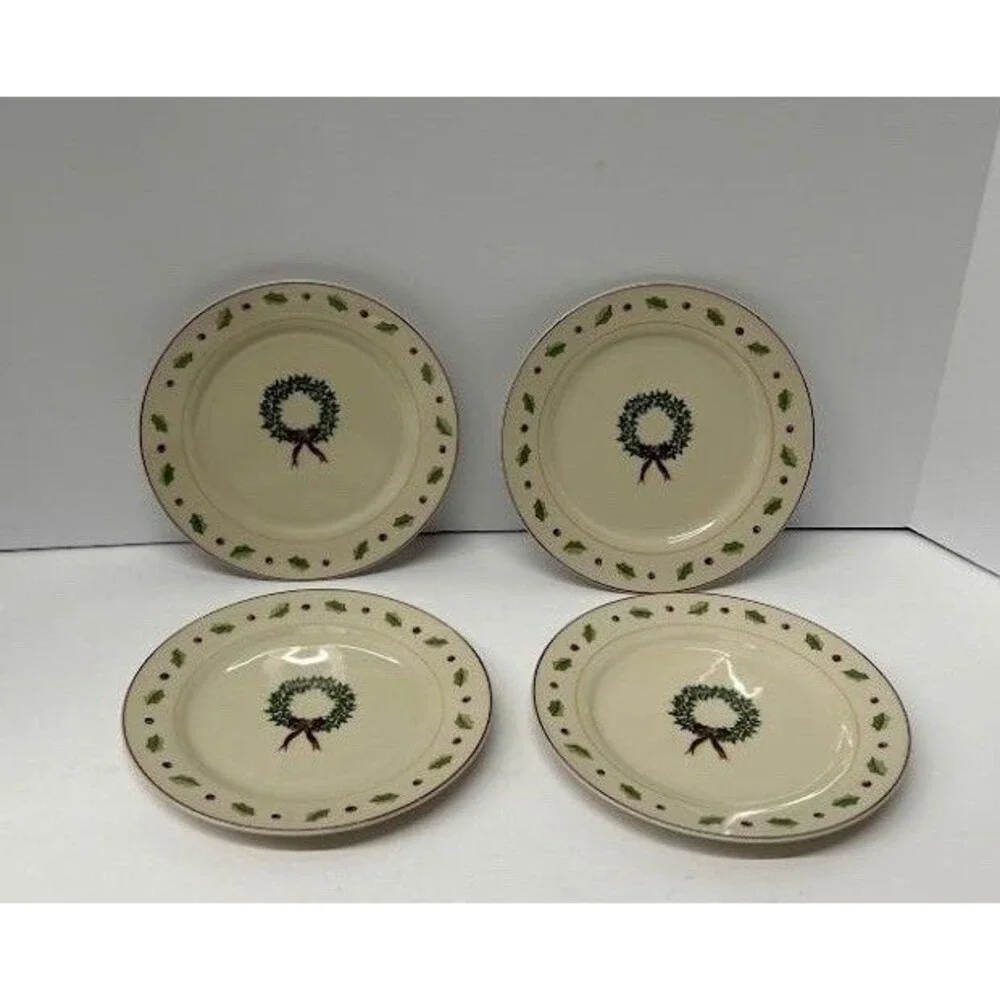 Merry Brite 16 Pc Christmas Stoneware Dinnerware Set Vintage Holiday Trees Box